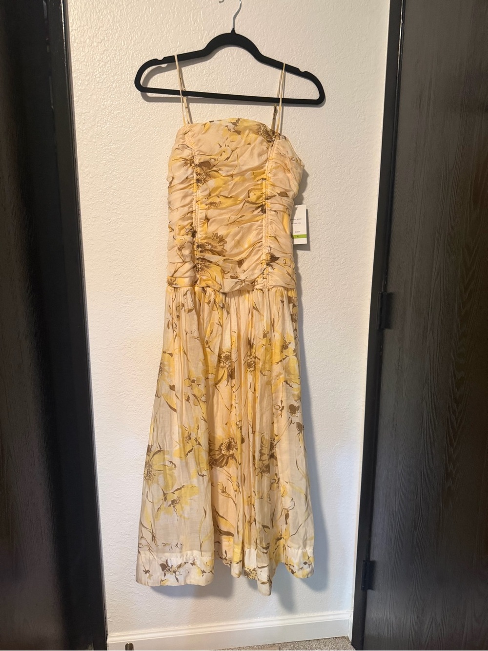 Taylor Yellow Floral Strap Spaghetti Midi Dress